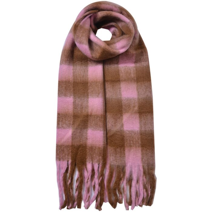 Juleeze JZSC0819P Sciarpa a scacchi rosa-marrone 39x200 cm