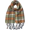 Juleeze JZSC0824GR Sciarpa verde 50x200 cm motivo check con frange sintetiche