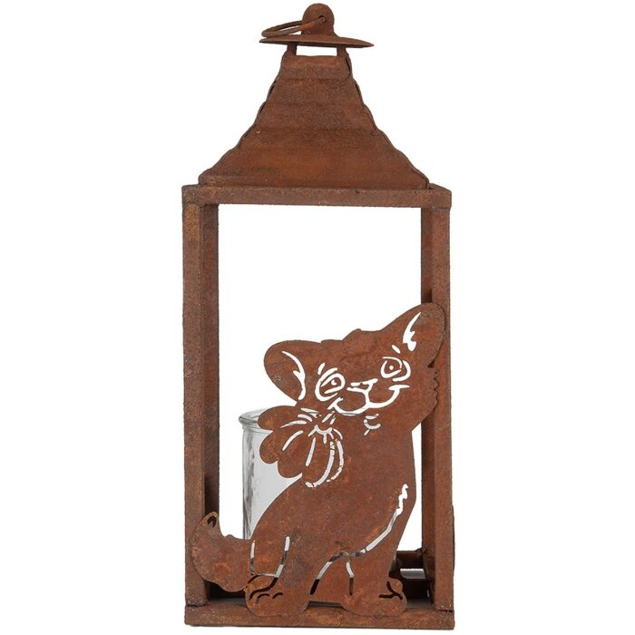 Clayre & Eef 6Y5776 Lanterna 15x15x37 cm Marrone Metallo Motivo Gatto Stile Antico