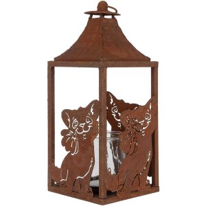 Clayre & Eef 6Y5776 Lanterna 15x15x37 cm Marrone Metallo Motivo Gatto Stile Antico