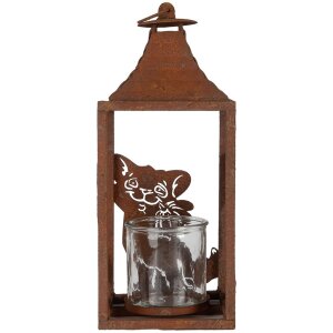 Clayre & Eef 6Y5776 Lanterna 15x15x37 cm Marrone Metallo Motivo Gatto Stile Antico