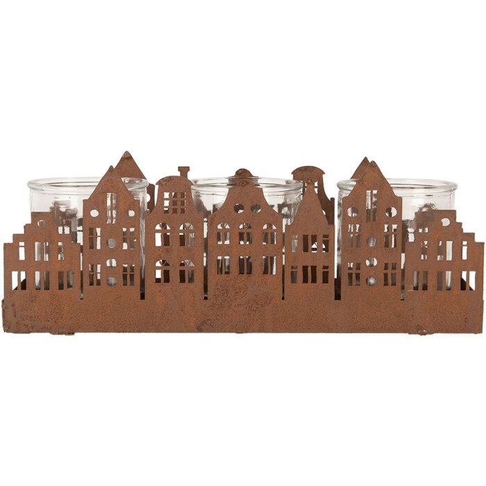 Clayre & Eef 6Y5783 Porta tealight Case Marrone 30x9x11 cm Stile country