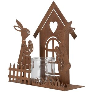 Clayre & Eef 6Y5786 Portacandele con coniglio marrone 26x9x26 cm