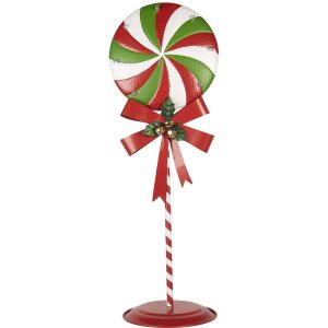 Clayre & Eef 6Y5635 Decorazione Lollipop LED 36x29x100 cm Metallo Rosso Verde