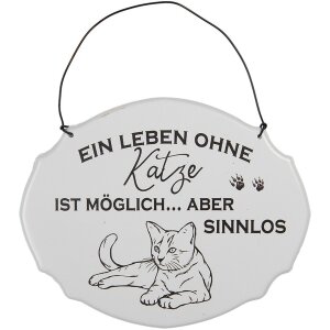 Clayre & Eef 6Y5685 Cartello di testo Una vita senza gatto è possibile Bianco 18x15 cm