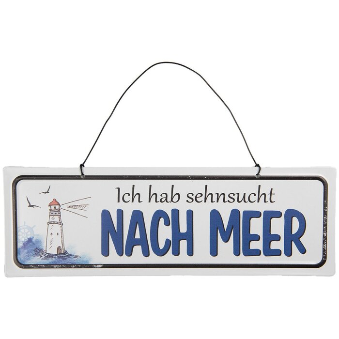 Clayre & Eef 6Y5692 Cartello di testo Ho voglia di mare 30x1x10cm Bianco Blu