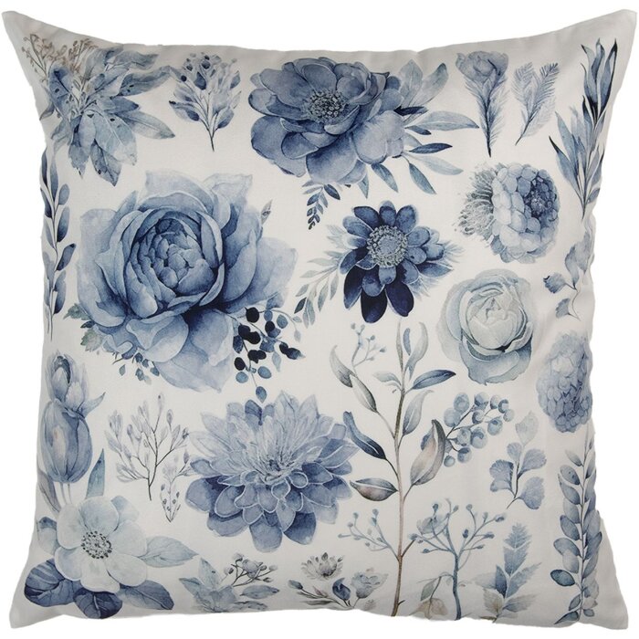 Clayre & Eef KT021.401 Copricuscino 45x45 cm Bianco Blu Fiori Vintage
