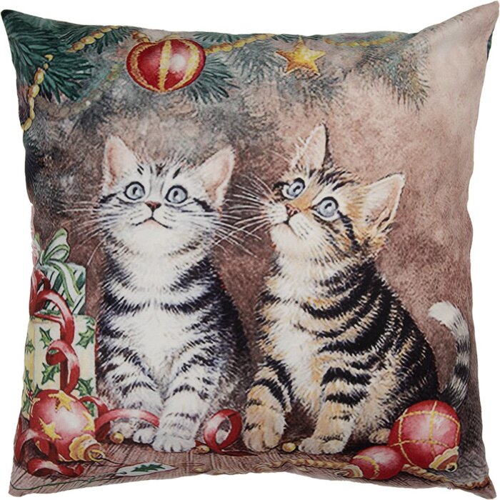 Clayre & Eef KT021.417 Copricuscino motivo gatto stile country 45x45 cm marrone rosso