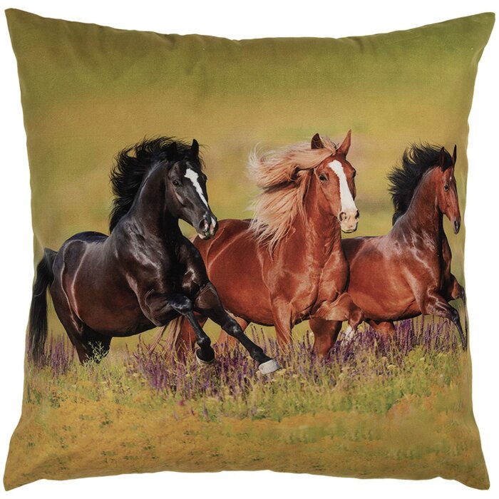Clayre & Eef KT021.418 Copricuscino 45x45 cm Cavalli selvaggi Verde naturale Marrone