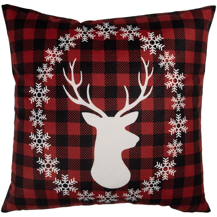 Copri cuscino Clayre & Eef 45x45 cm rosso bianco motivo cervo stile country
