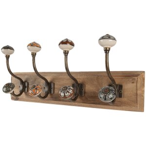 Clayre & Eef 6H2393 Appendiabiti da parete Legno Ferro Marrone Antico 45x11x18 cm