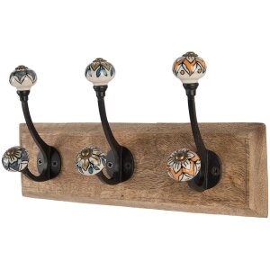 Clayre & Eef 6H2394 Appendiabiti da parete 3 ganci stile antico marrone 31x10x16 cm