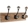 Clayre & Eef 6H2394 Appendiabiti da parete 3 ganci stile antico marrone 31x10x16 cm