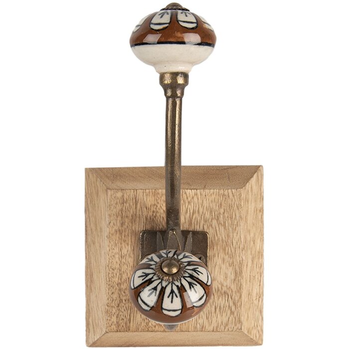 Clayre & Eef 6H2395 Gancio da parete in legno e metallo marrone 10x11x18 cm Stile antico
