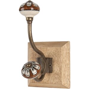 Clayre & Eef 6H2395 Gancio da parete in legno e metallo marrone 10x11x18 cm Stile antico