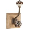 Clayre & Eef 6H2395 Gancio da parete in legno e metallo marrone 10x11x18 cm Stile antico