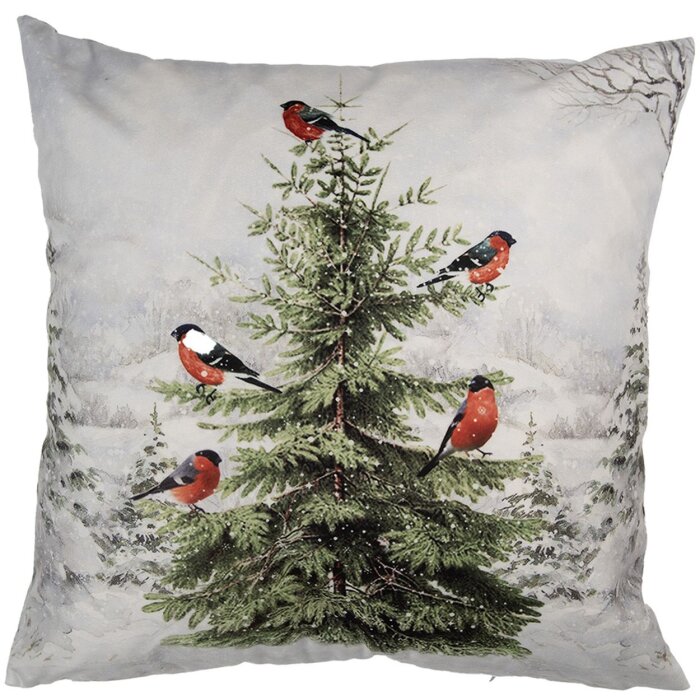 Clayre & Eef KT021.407 Copricuscino 45x45 cm Bianco Verde Stile Country Motivo Inverno