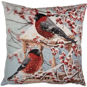 Clayre & Eef copricuscino uccelli invernali blu-rosso 45x45 cm stile country