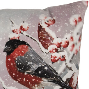 Clayre & Eef KT021.413 Copricuscino 45x45cm Ciuffolotti invernali Grigio Rosso