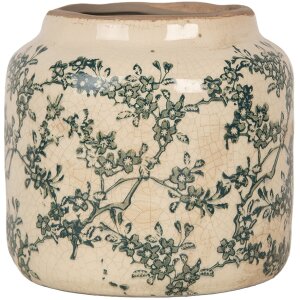 Vaso da fiori Clayre & Eef Beige-Verde Ø16x15cm in ceramica stile country Vintage