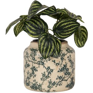 Vaso da fiori Clayre & Eef Beige-Verde Ø16x15cm in ceramica stile country Vintage