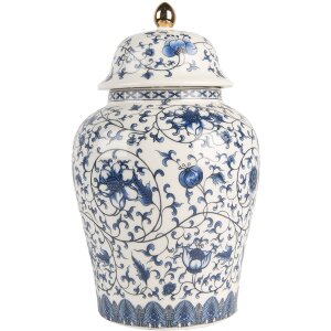Clayre & Eef 6CE2136 Vaso decorativo con coperchio Bianco-Blu Ø 12x21 cm