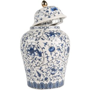 Clayre & Eef 6CE2136 Vaso decorativo con coperchio Bianco-Blu Ø 12x21 cm