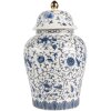 Clayre & Eef 6CE2136 Vaso decorativo con coperchio Bianco-Blu Ø 12x21 cm