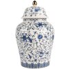 Clayre & Eef 6CE2136 Vaso decorativo con coperchio Bianco-Blu Ø 12x21 cm