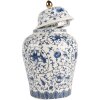 Clayre & Eef 6CE2136 Vaso decorativo con coperchio Bianco-Blu Ø 12x21 cm