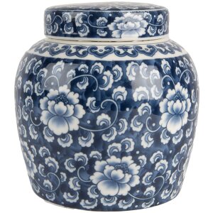 Clayre & Eef 6CE2138 Vaso da decorazione con coperchio blu-bianco Ø 13x13 cm