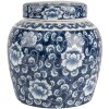 Clayre & Eef 6CE2138 Vaso da decorazione con coperchio blu-bianco Ø 13x13 cm