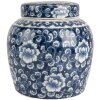 Clayre & Eef 6CE2138 Vaso da decorazione con coperchio blu-bianco Ø 13x13 cm
