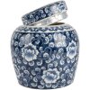 Clayre & Eef 6CE2138 Vaso da decorazione con coperchio blu-bianco Ø 13x13 cm