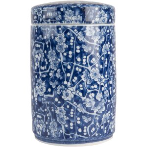 Clayre & Eef 6CE2139 Vaso decorativo con coperchio blu e bianco Ø 9x14 cm