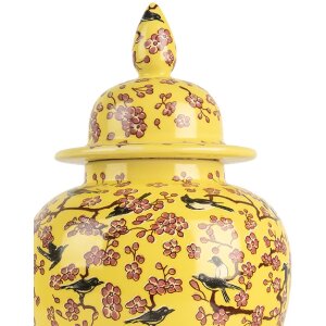 Clayre & Eef 6CE2140 Vaso decorativo con coperchio Fiori di ciliegio giallo Ø11x22 cm