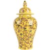 Clayre & Eef 6CE2140 Vaso decorativo con coperchio Fiori di ciliegio giallo Ø11x22 cm