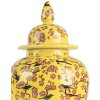 Clayre & Eef 6CE2140 Vaso decorativo con coperchio Fiori di ciliegio giallo Ø11x22 cm