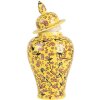 Clayre & Eef 6CE2140 Vaso decorativo con coperchio Fiori di ciliegio giallo Ø11x22 cm