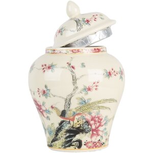 Clayre & Eef 6CE2141 Vaso decorativo con coperchio in ceramica beige rosa Ø 12x18 cm