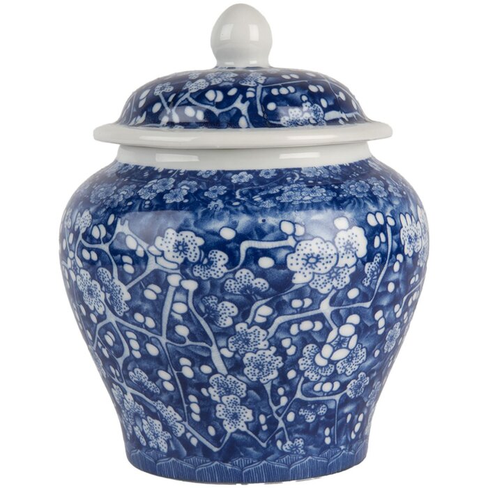 Clayre & Eef 6CE2142 Vaso decorativo con coperchio Blu Bianco Ø 9x12 cm