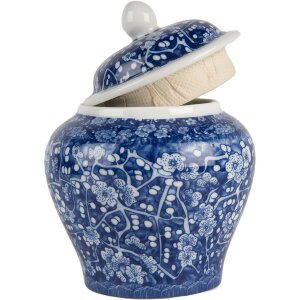 Clayre & Eef 6CE2142 Vaso decorativo con coperchio Blu Bianco Ø 9x12 cm