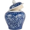 Clayre & Eef 6CE2142 Vaso decorativo con coperchio Blu Bianco Ø 9x12 cm