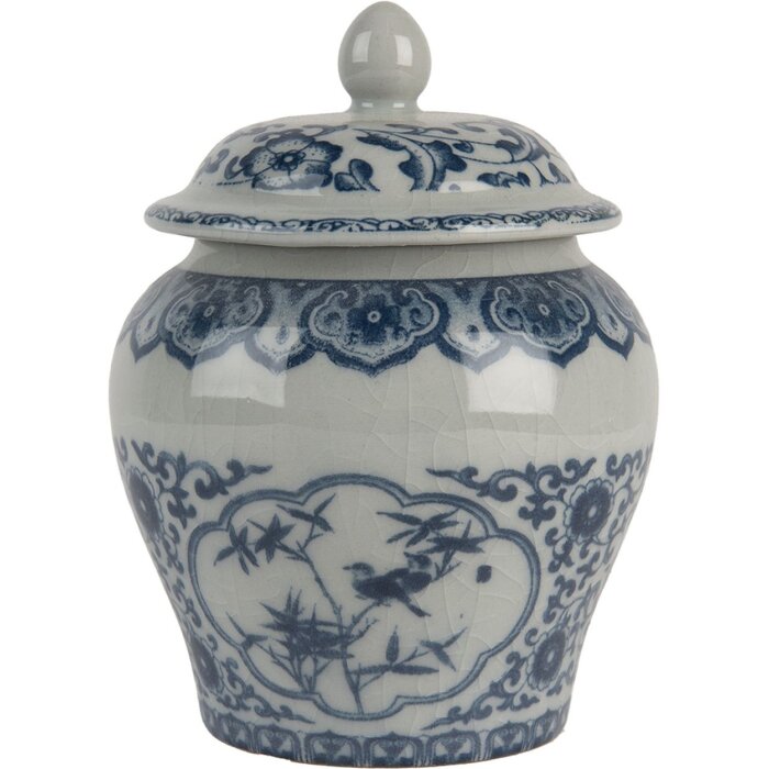 Clayre & Eef 6CE2143 Vaso da decorazione con coperchio in ceramica grigio blu Ø 9x13 cm