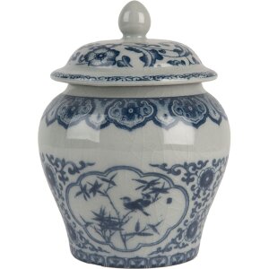Clayre & Eef 6CE2143 Vaso da decorazione con coperchio in ceramica grigio blu Ø 9x13 cm