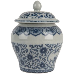 Clayre & Eef 6CE2143 Vaso da decorazione con coperchio in ceramica grigio blu Ø 9x13 cm