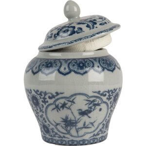 Clayre & Eef 6CE2143 Vaso da decorazione con coperchio in ceramica grigio blu Ø 9x13 cm