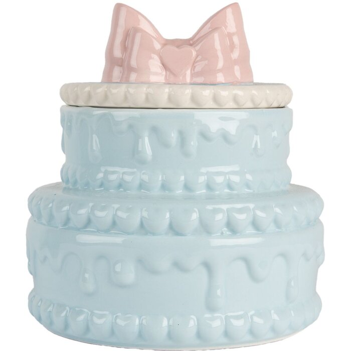 Clayre & Eef 6CE2146 Vaso da decorazione con coperchio in ceramica blu rosa Ø 13x15 cm