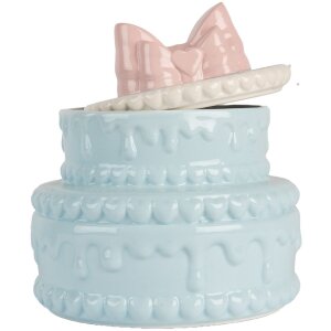 Clayre & Eef 6CE2146 Vaso da decorazione con coperchio in ceramica blu rosa Ø 13x15 cm
