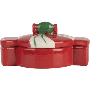Clayre & Eef 6CE2148 Vaso con coperchio in ceramica rossa 14x10x8 cm stile country